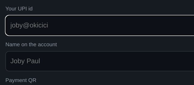 The payment settings, where a coach puts in their UPI id and QR code