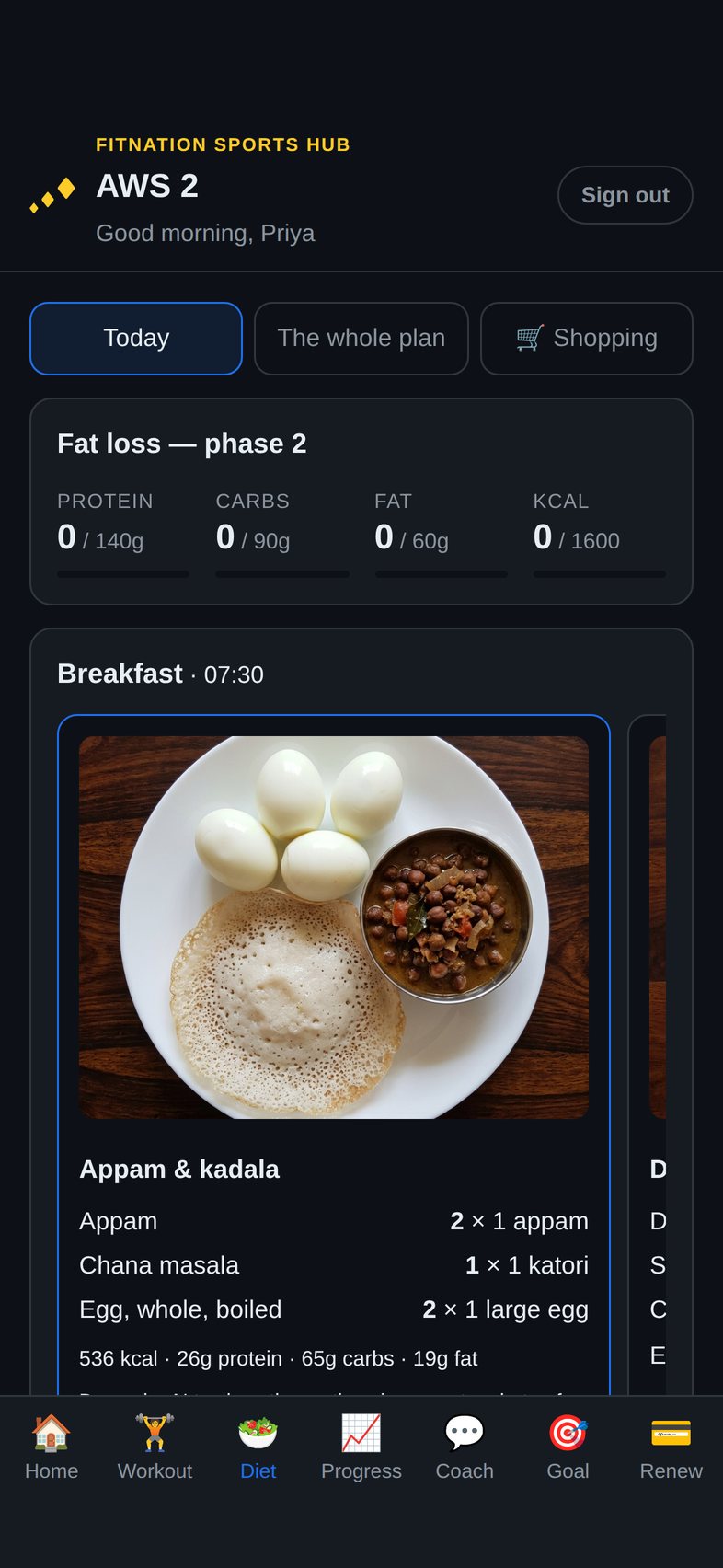 Client diet screen