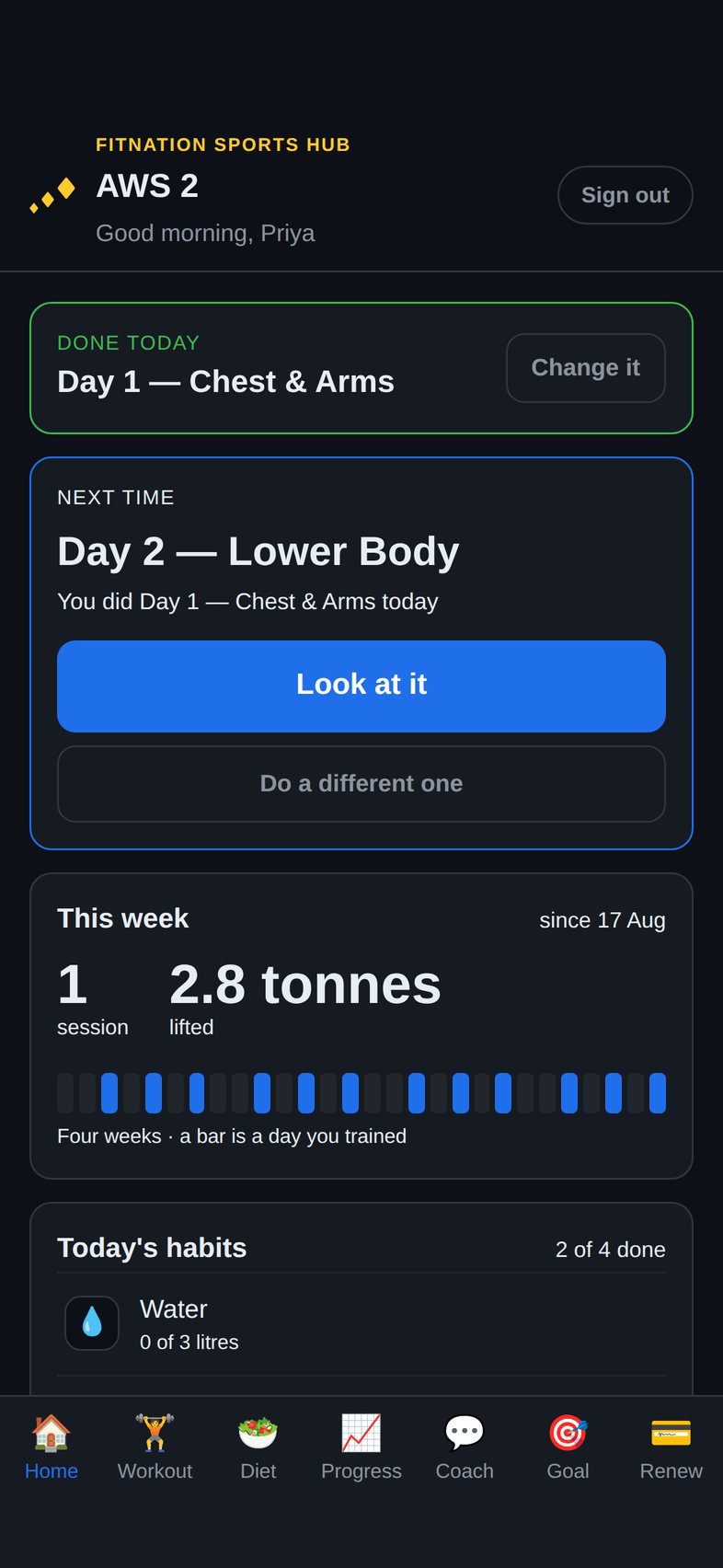 Client home screen